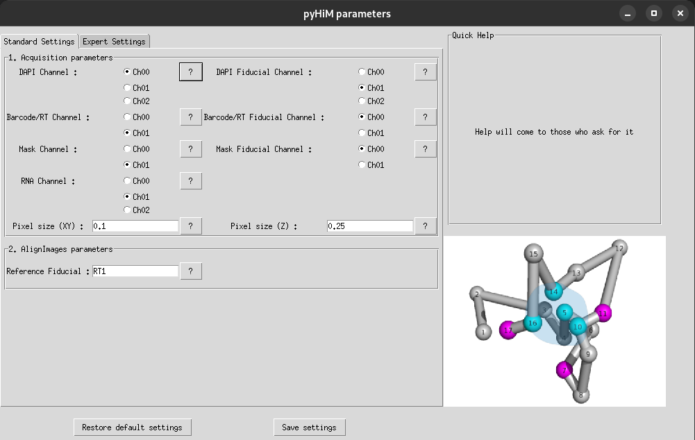 Screenshot of "standard settings" window